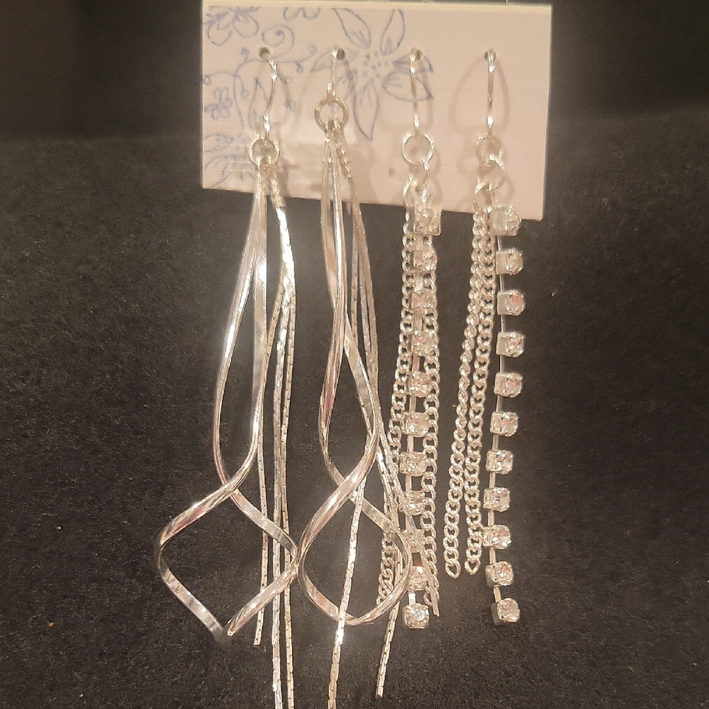 Elegant Silver Dangle Earrings Set - Picture 1 of 4